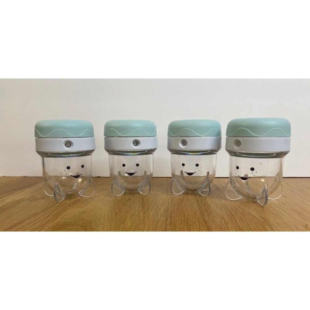 Nutribullet Baby Food Storage Cup Lot of 4 Blue Clear Good Date Dial Smiley Face